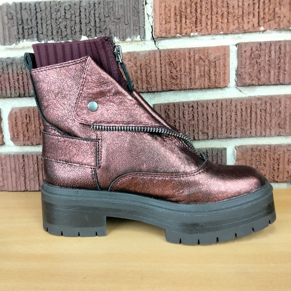 NWT Sam Edelman Linds Zip Genuine Leather Boots in Bordeaux (Metallic Red)Sz.6.5 - Picture 9 of 14